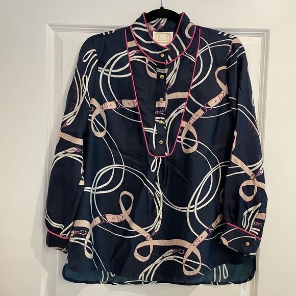 EUC Blouse on Bleeker Loop in Navy by Sail to Sable Sz. S - Picture 3 of 6